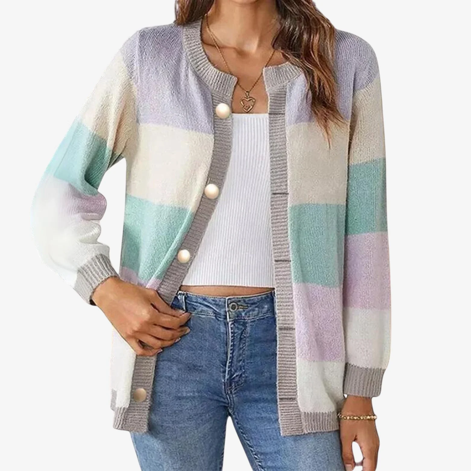 Cardigan femme imprimé Abigail col rond - Image 3