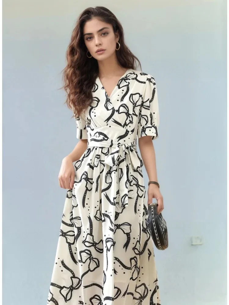 Robe longue femme portefeuille avec imprimé abstrait