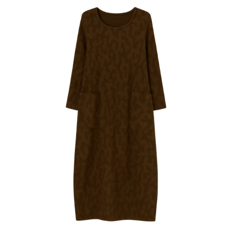 Robe à manches longues col rond avec poches latérales