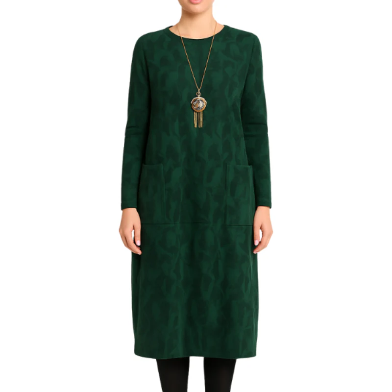 Robe à manches longues col rond avec poches latérales - Image 9