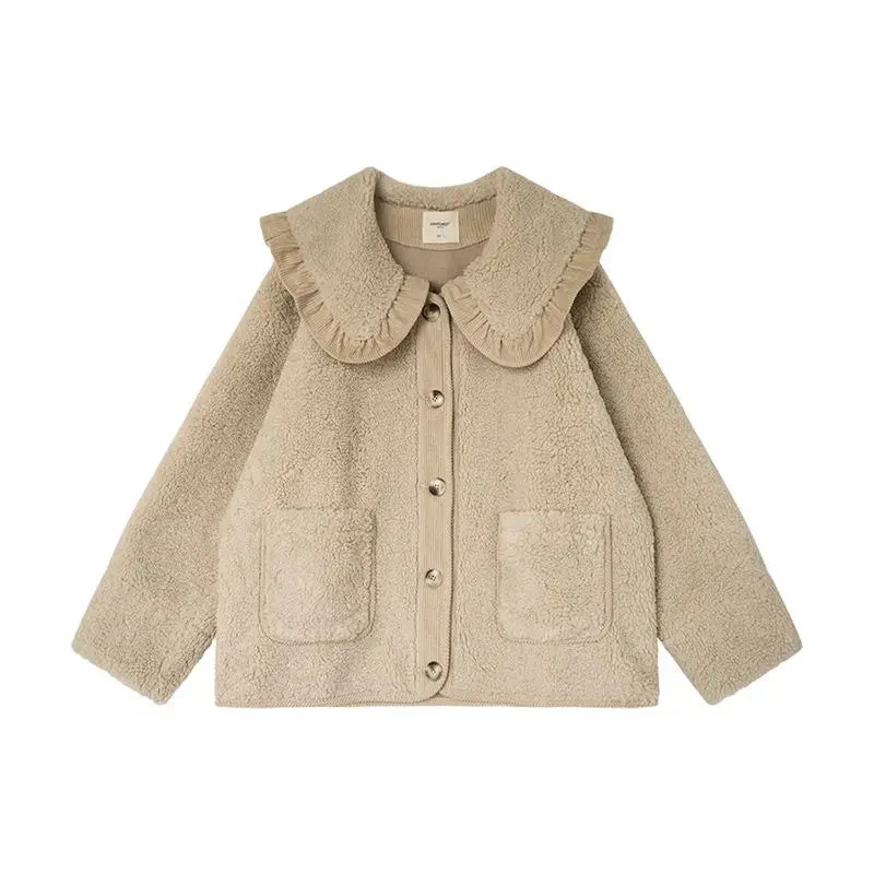 Manteau femme style laine col à volants