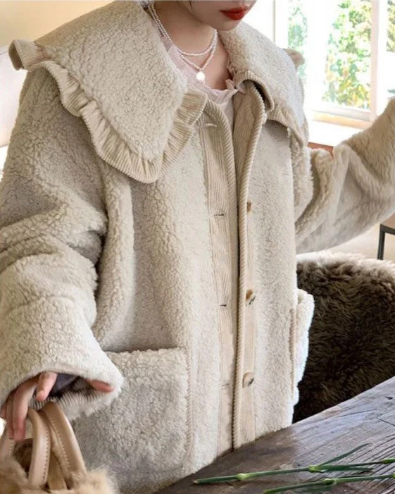 Manteau femme style laine col à volants - Image 8