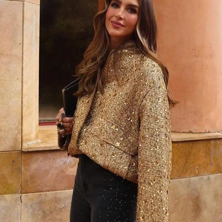 Blouson bomber femme à paillettes manches longues - Image 2