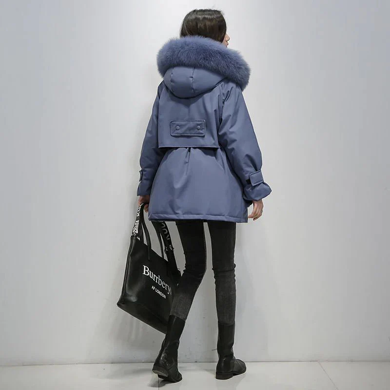 Veste femme à capuche fourrure manches longues