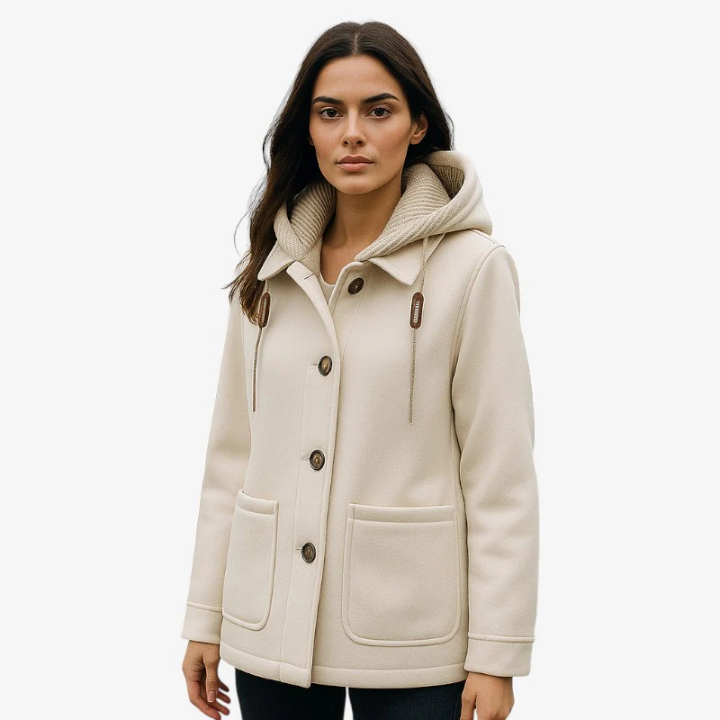 Aleena – Veste à capuche boutonnée à manches longues avec poches - Image 2