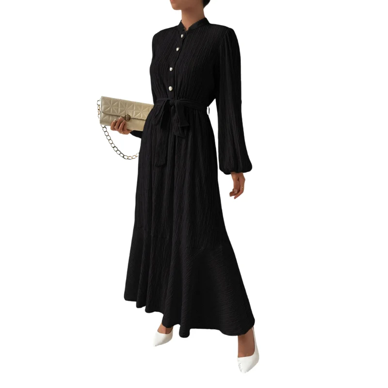 Robe maxi plissée élégante avec taille ceinturée et corsage ajusté - Image 2