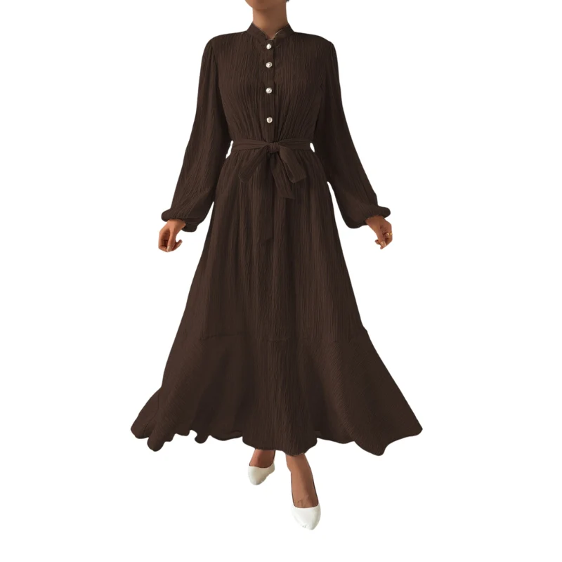 Robe maxi plissée élégante avec taille ceinturée et corsage ajusté - Image 6