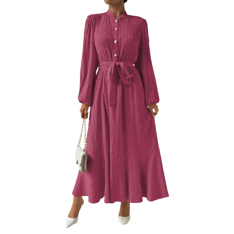 Robe maxi plissée élégante avec taille ceinturée et corsage ajusté - Image 7