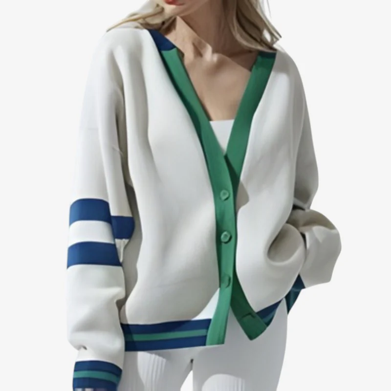 Alice Gilet long rayé femme col V boutonné - Image 2