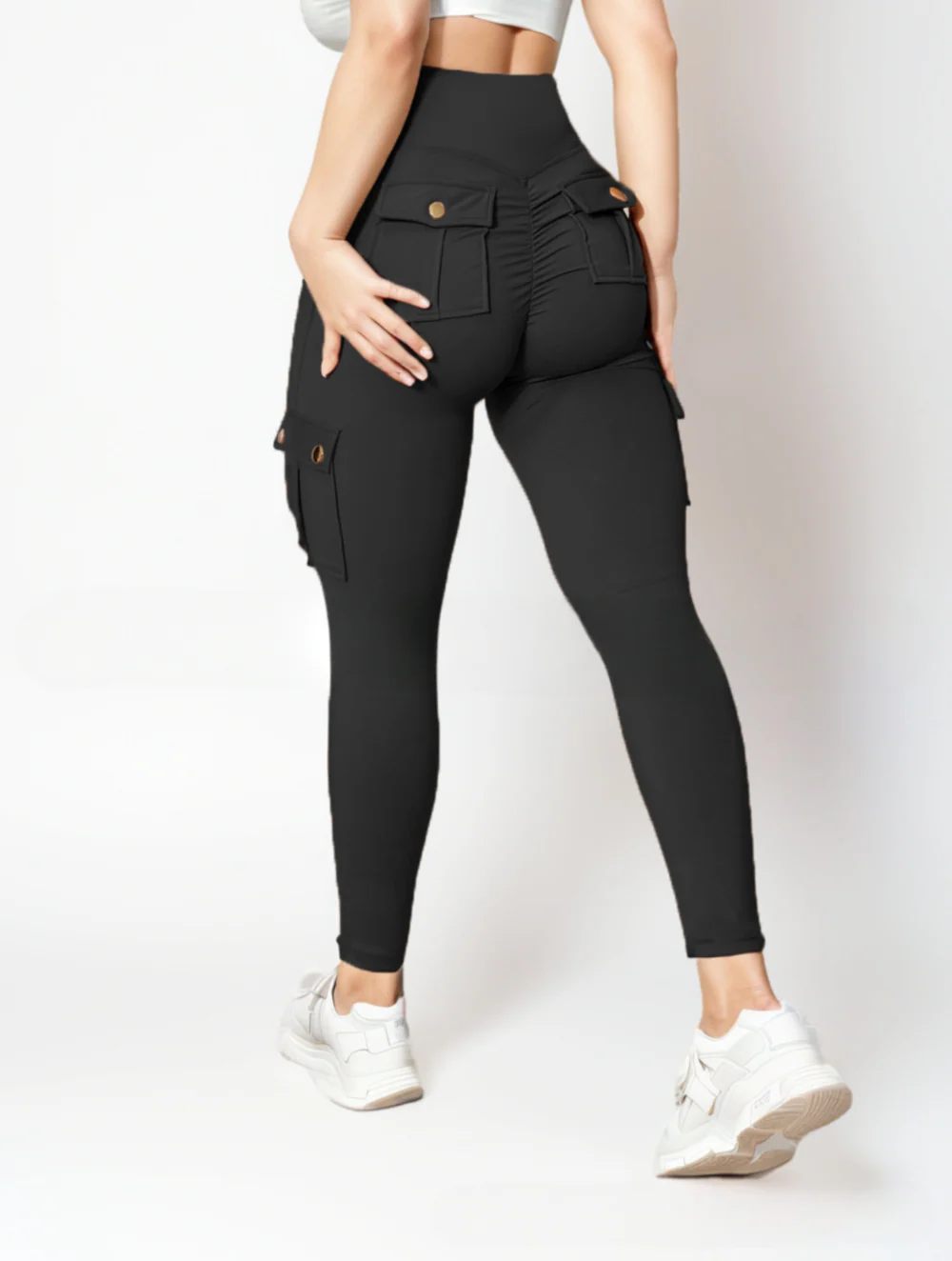 Pantalon taille haute femme multi-poches