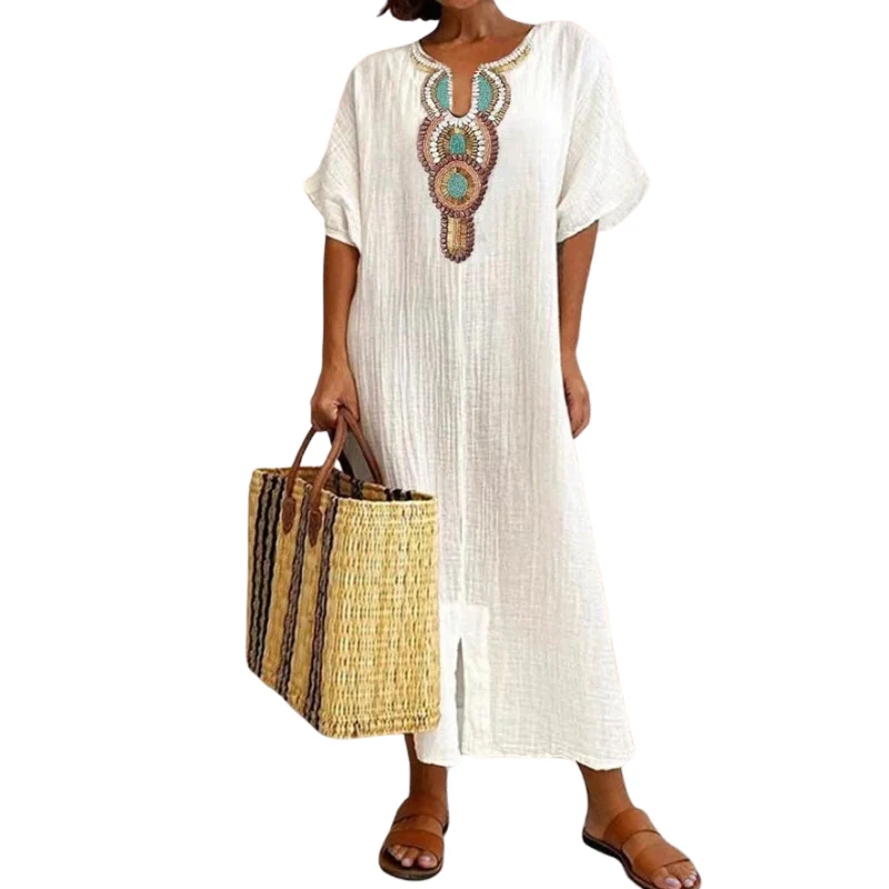 Robe à manches courtes avec coupe ample et motif imprimé