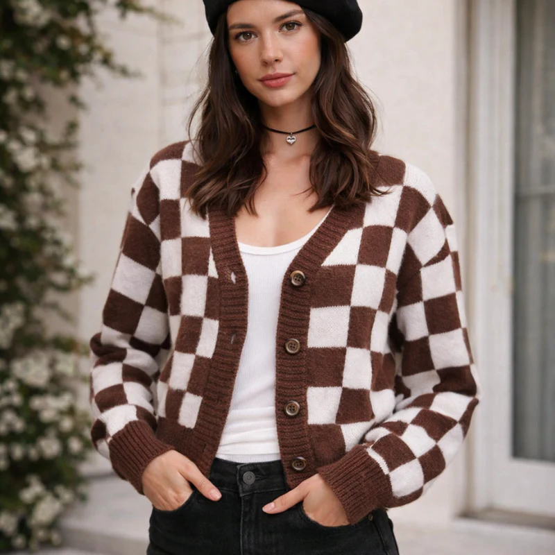 Alicia – Cardigan à manches longues avec motif géométrique et boutons - Image 5