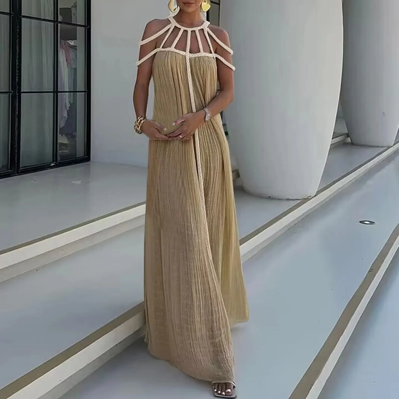 Alinta - Robe longue dos nu bretelles spaghetti - Image 3