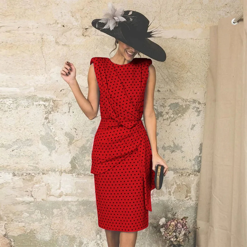 Allison - Robe slim sans manches imprimé pois vintage - Image 3