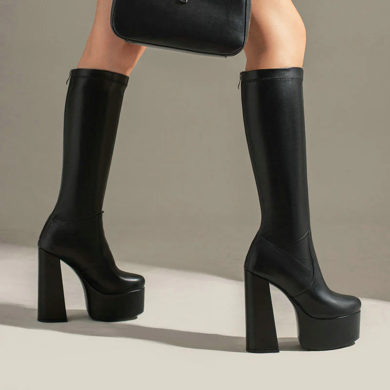 Alora – Bottes hautes à bout pointu et talon carré avec fermeture éclair - Image 5