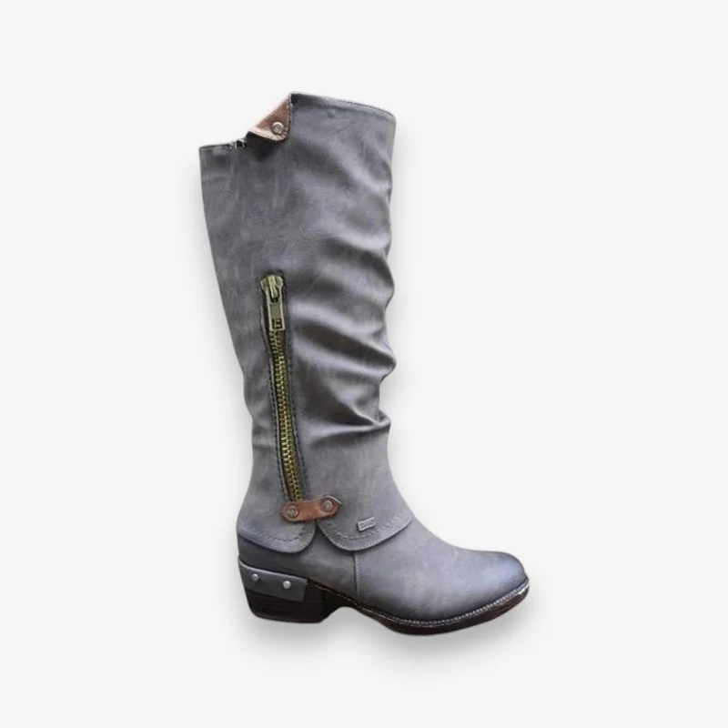Bottes hautes genou bout rond fermeture éclair latérale - Image 2
