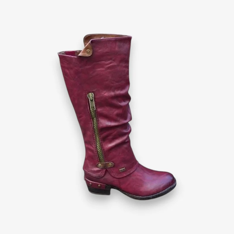 Bottes hautes genou bout rond fermeture éclair latérale - Image 3