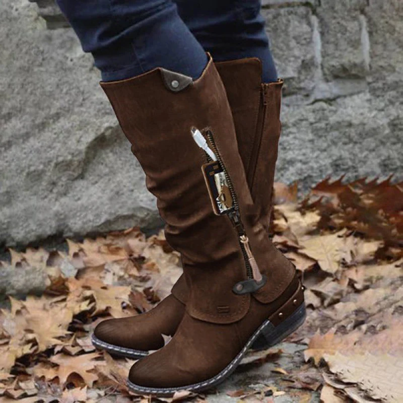 Bottes hautes genou bout rond fermeture éclair latérale - Image 5