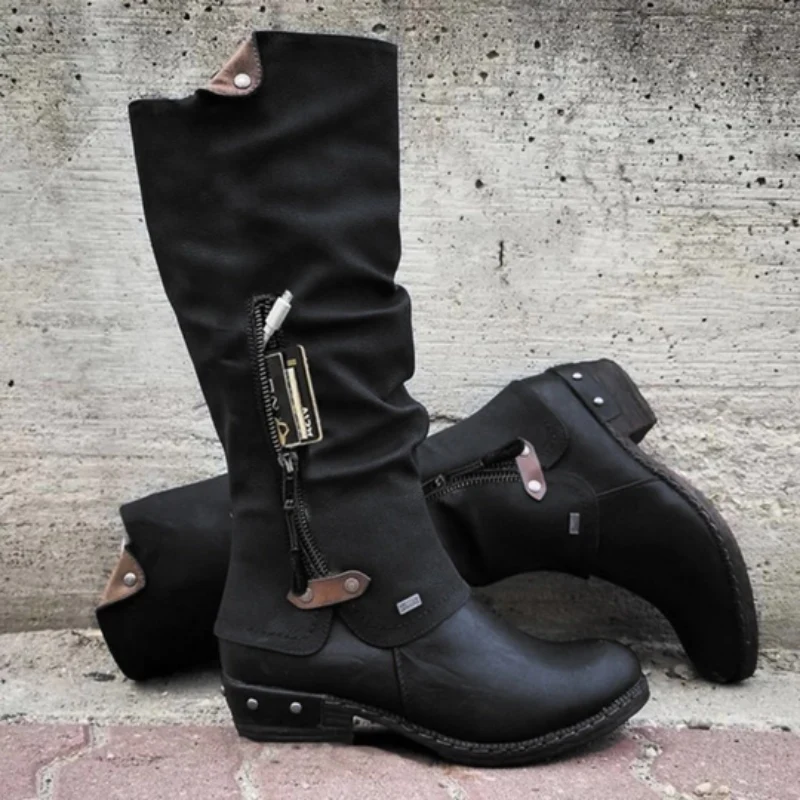 Bottes hautes genou bout rond fermeture éclair latérale - Image 6