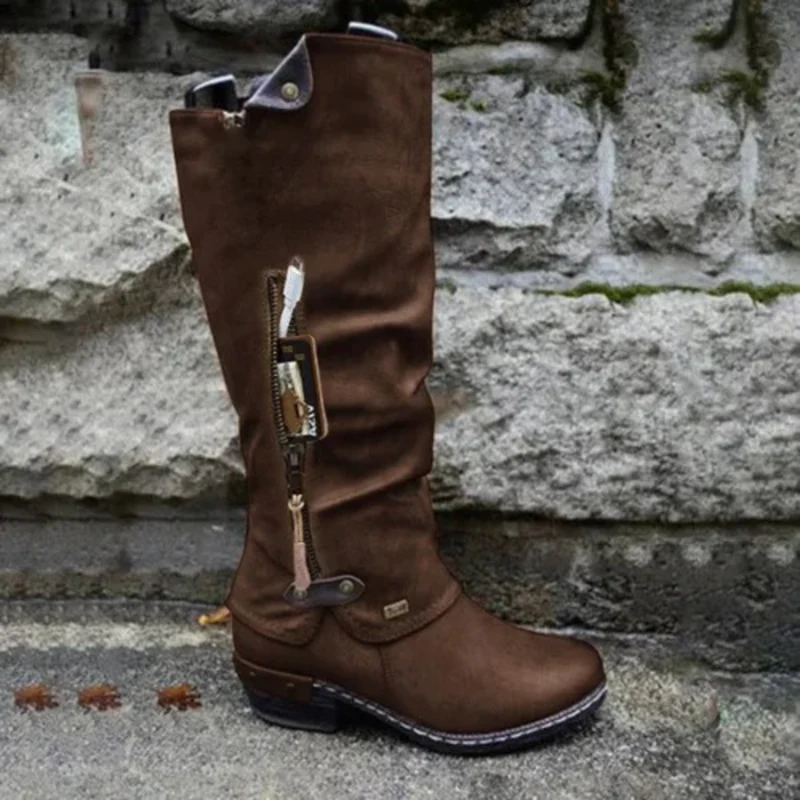 Bottes hautes genou bout rond fermeture éclair latérale - Image 7