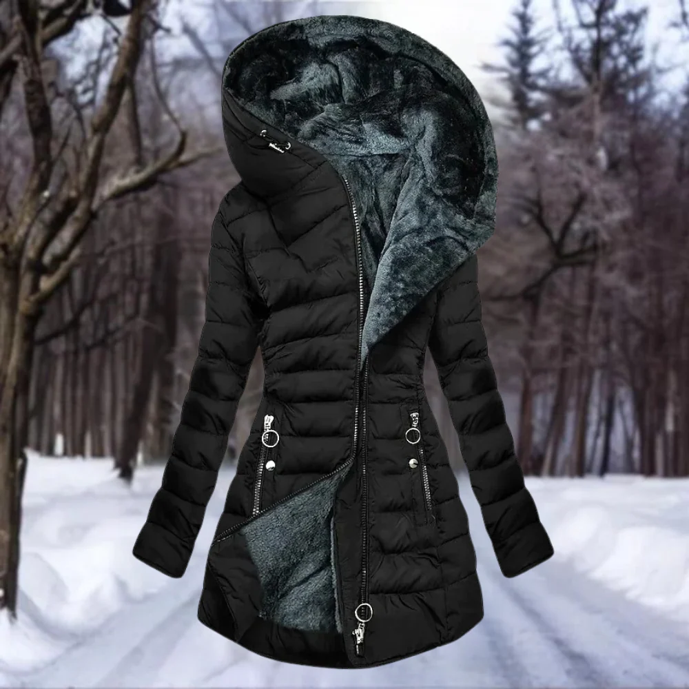 Manteau long à capuche élégant pour la chaleur hivernale - Image 2