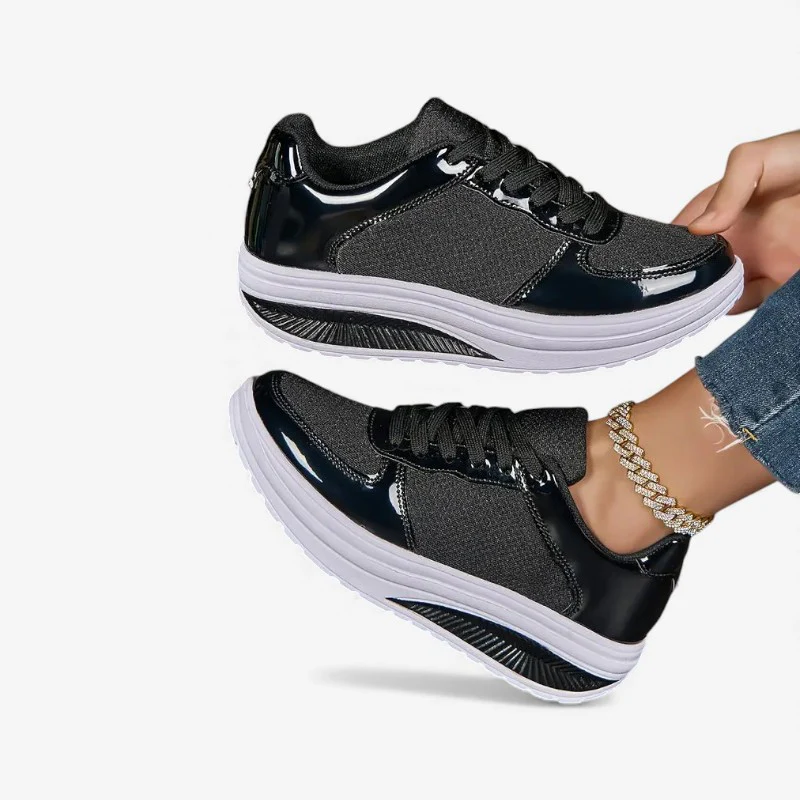 Chaussures femme bout rond lacets semelle épaisse - Image 2