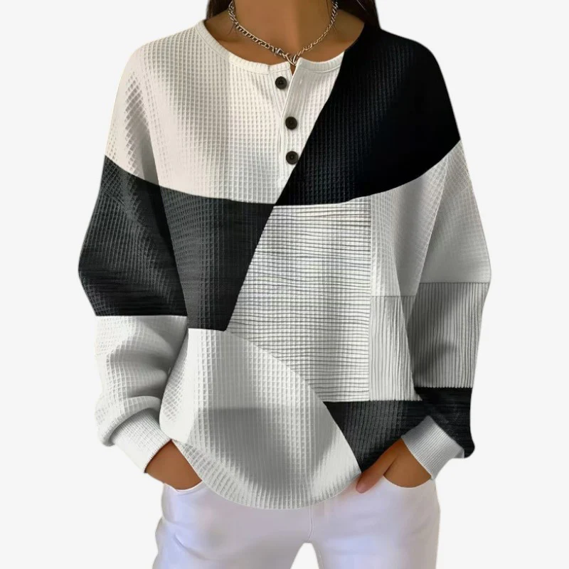 Amara – Pull Boutonné à Manches Longues, Col Rond et Motif Imprimé - Image 2
