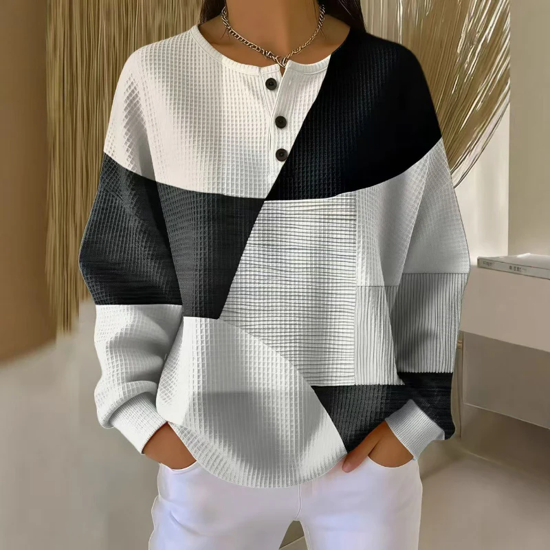 Amara – Pull Boutonné à Manches Longues, Col Rond et Motif Imprimé - Image 4