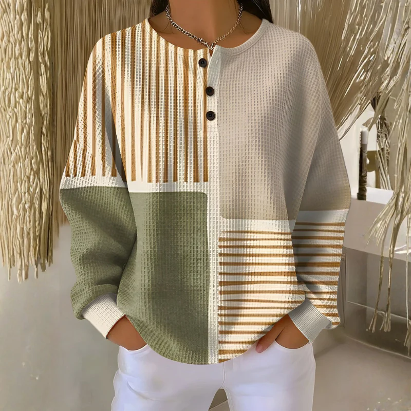 Amara – Pull Boutonné à Manches Longues, Col Rond et Motif Imprimé - Image 5
