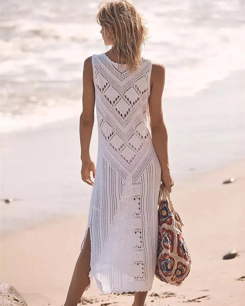 Robe midi femme col V profond sans manches - Image 5