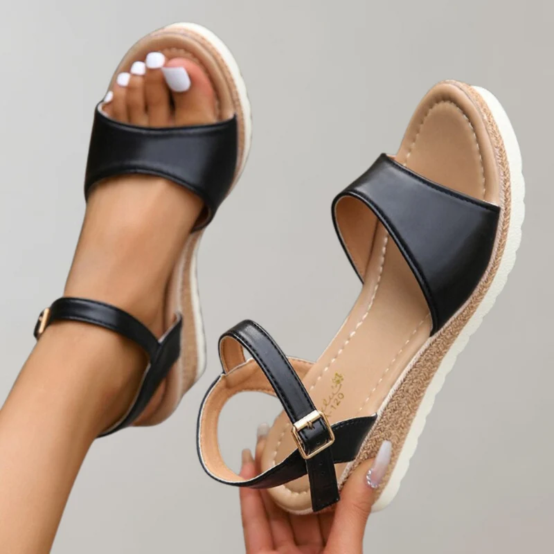 Sandales compensées à brides ajustables et bout ouvert - Image 5