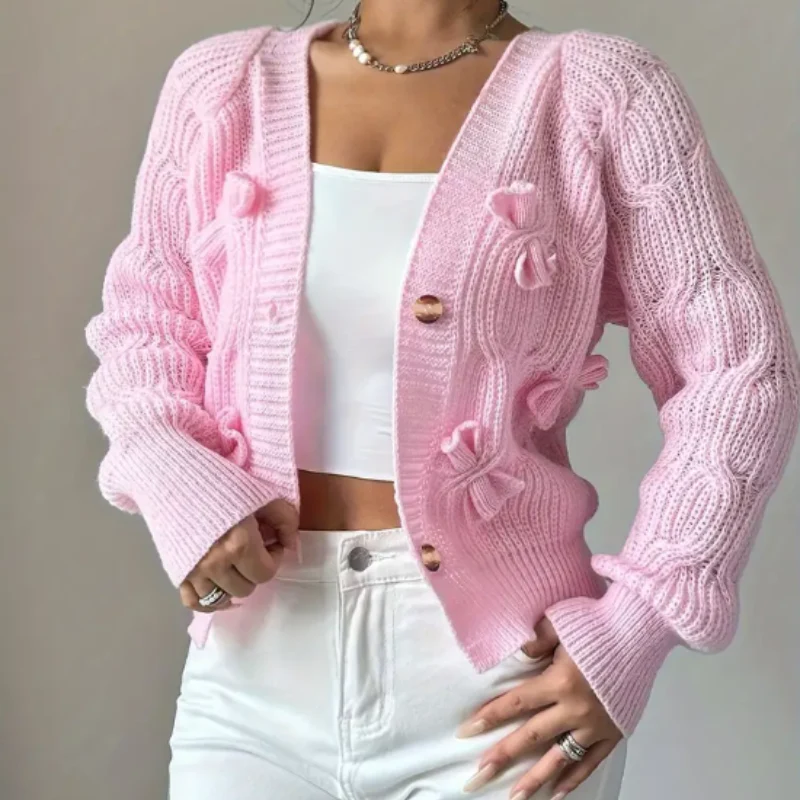 Gilet femme col V manches longues avec nœud - Image 5
