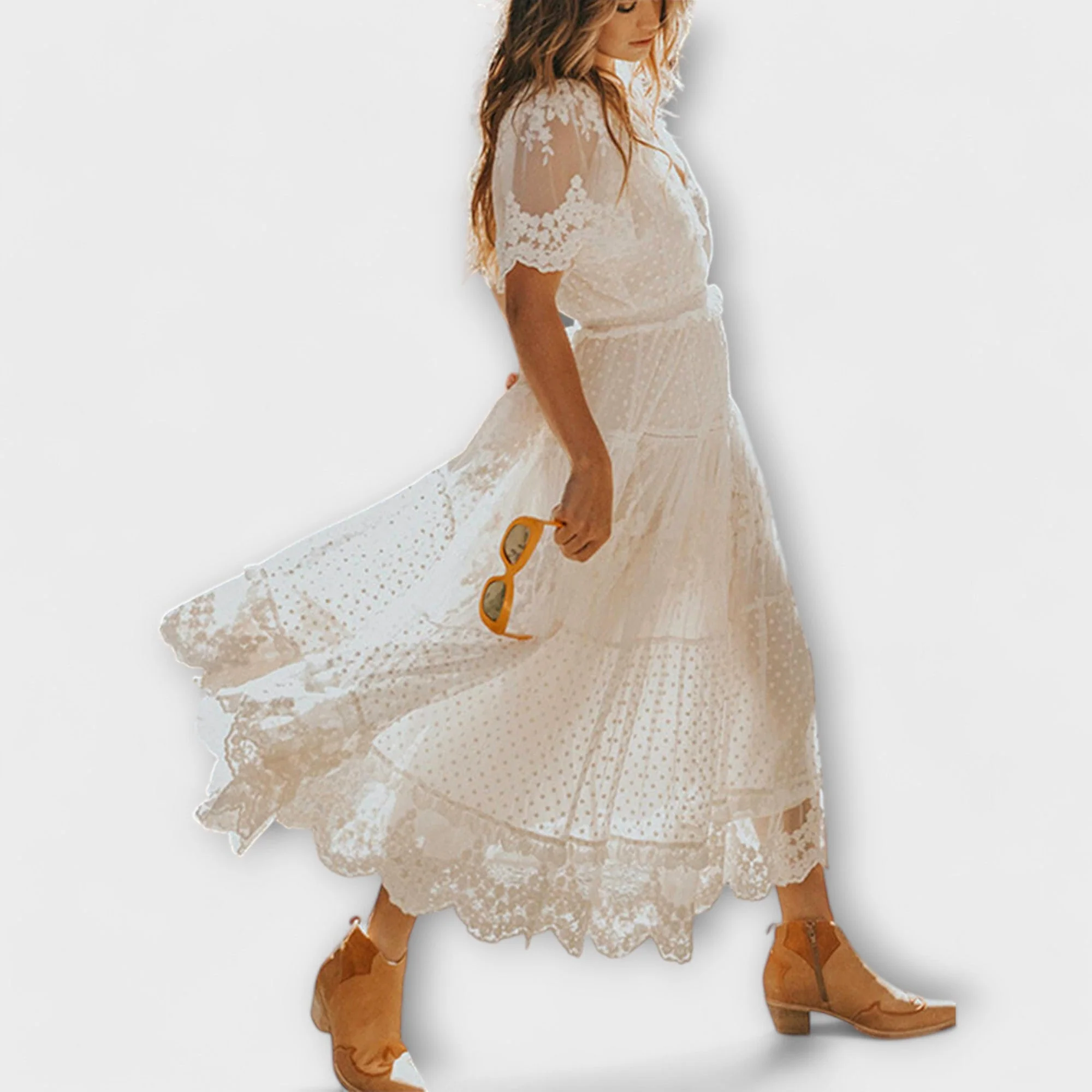 Robe longue femme décolleté en V manches courtes - Image 3