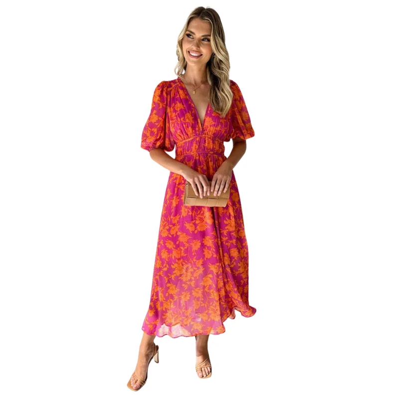 Robe longue femme en polyester fluide