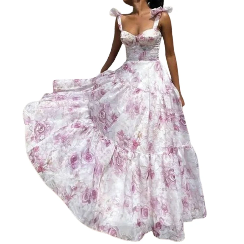 Robe longue à imprimé floral avec bretelles spaghetti - Image 2