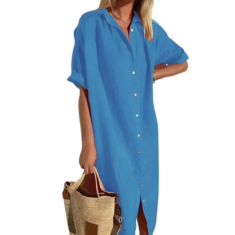 Robe longue à manches courtes avec boutons sur le devant - Image 4