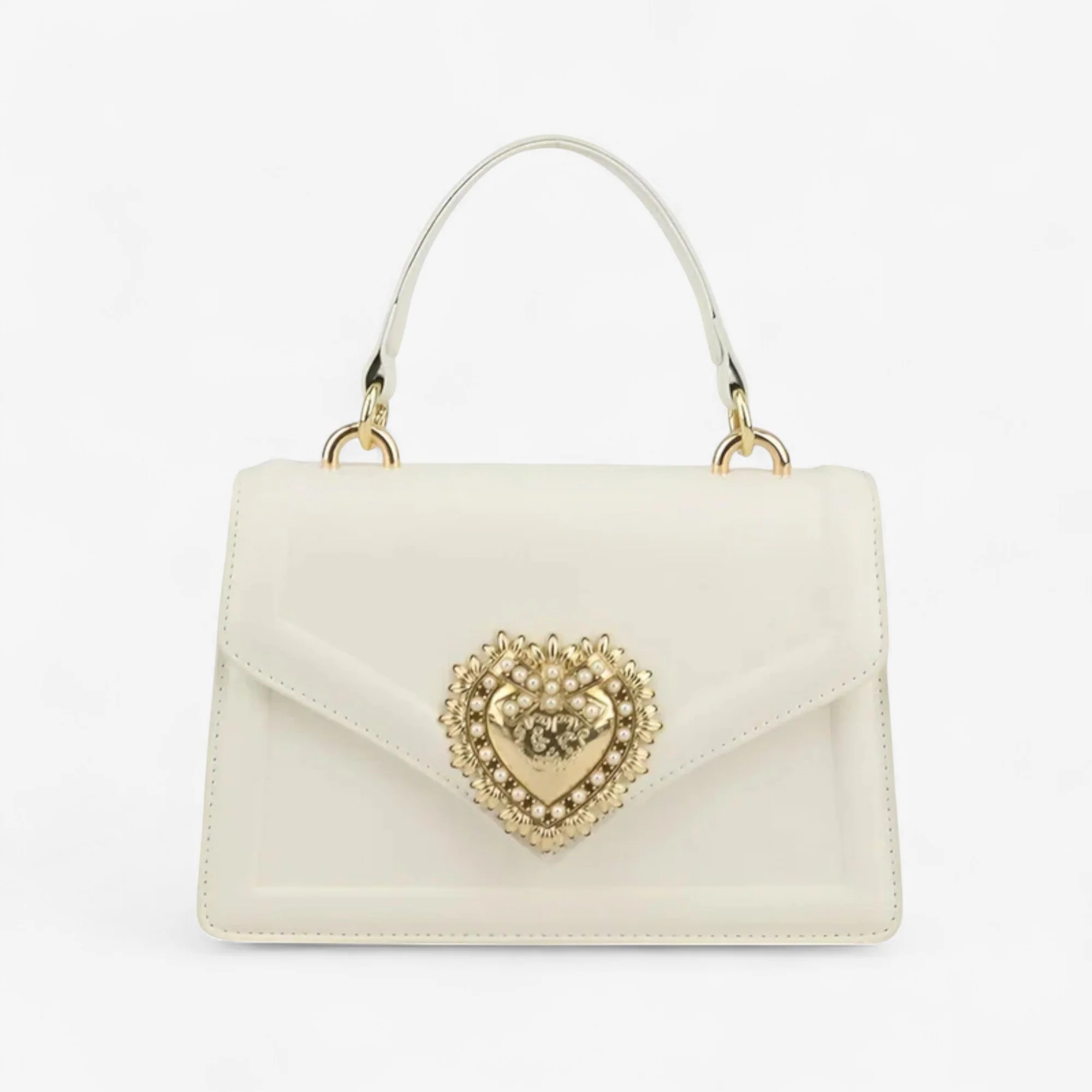 Sac à main en cuir avec fermoir cœur décoratif - Image 2