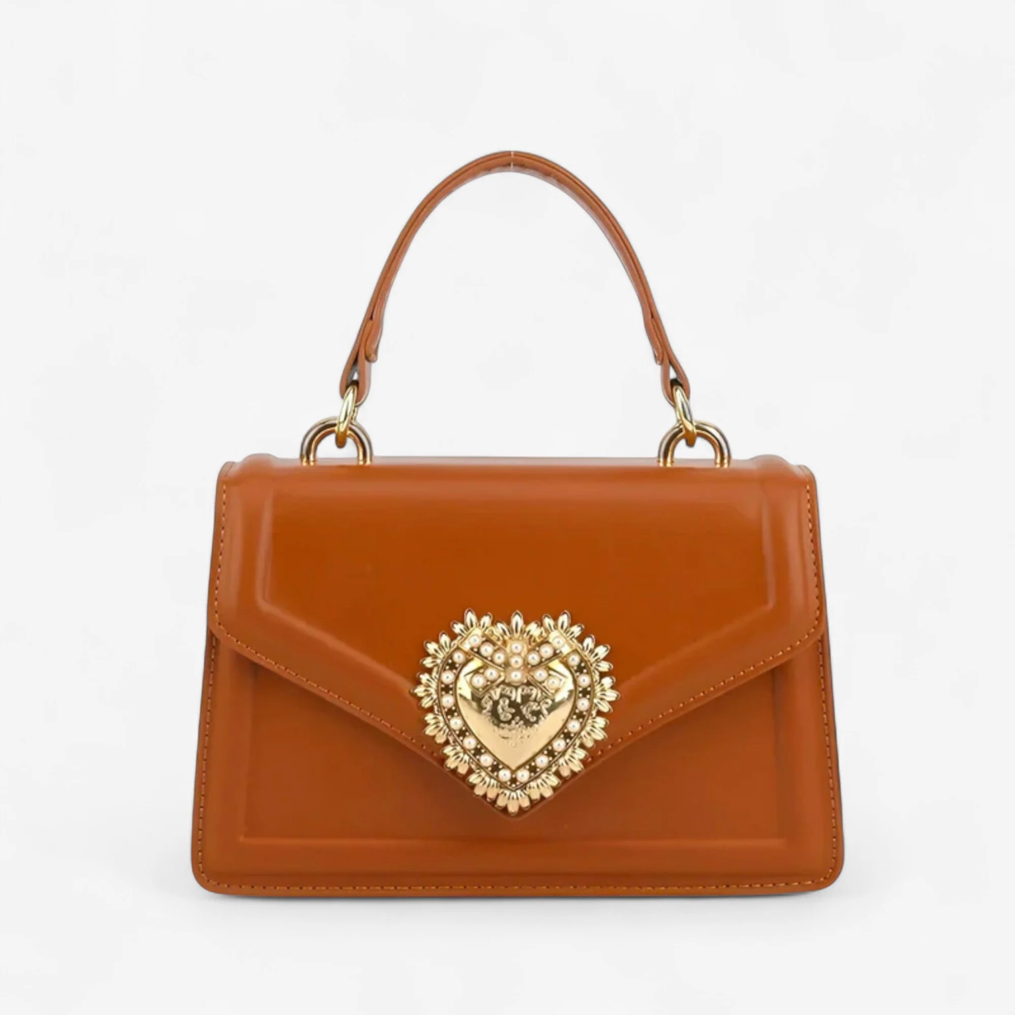 Sac à main en cuir avec fermoir cœur décoratif - Image 5