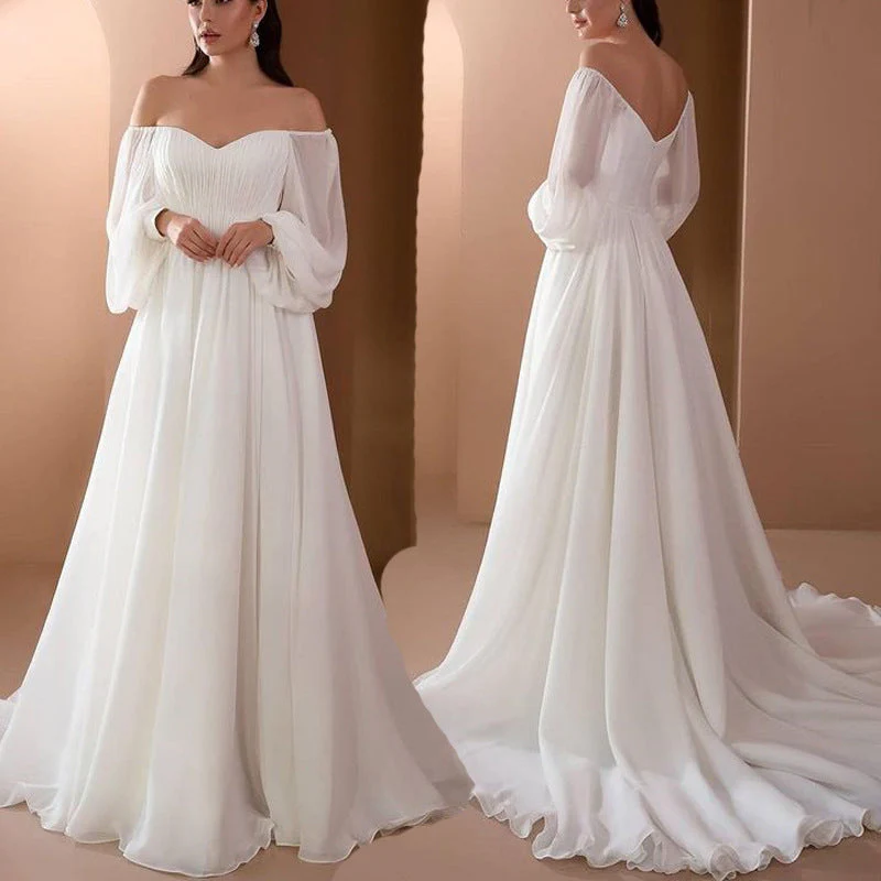 Robe longue femme épaules dénudées manches longues - Image 3