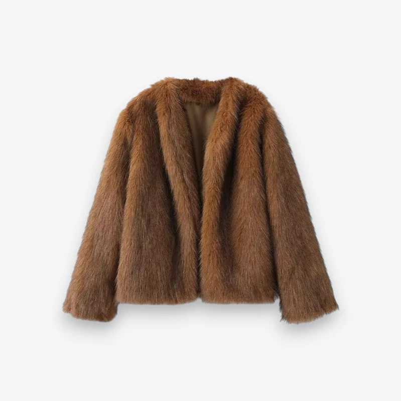 Veste femme ample effet fourrure manches longues