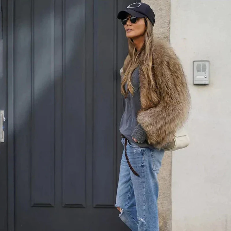 Veste femme ample effet fourrure manches longues - Image 3