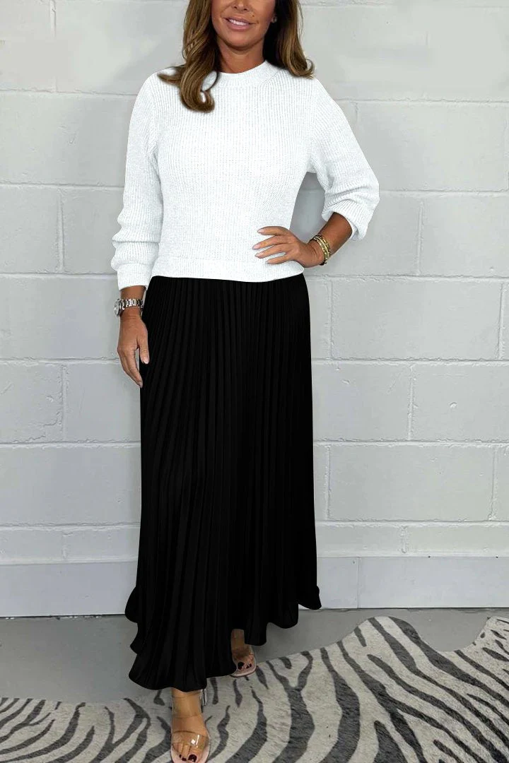 Ensemble femme pull tricoté & jupe plissée - Image 8