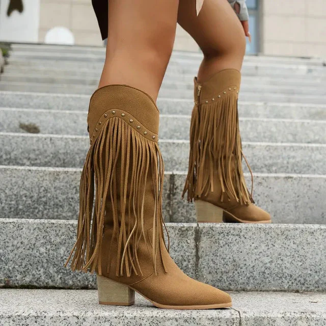 Bottes de cowboy pour femmes à franges, élégantes et modernes - Image 2