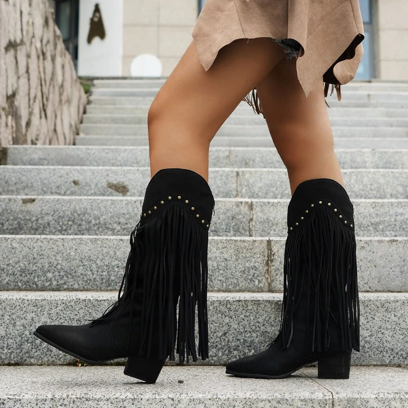 Bottes de cowboy pour femmes à franges, élégantes et modernes - Image 3