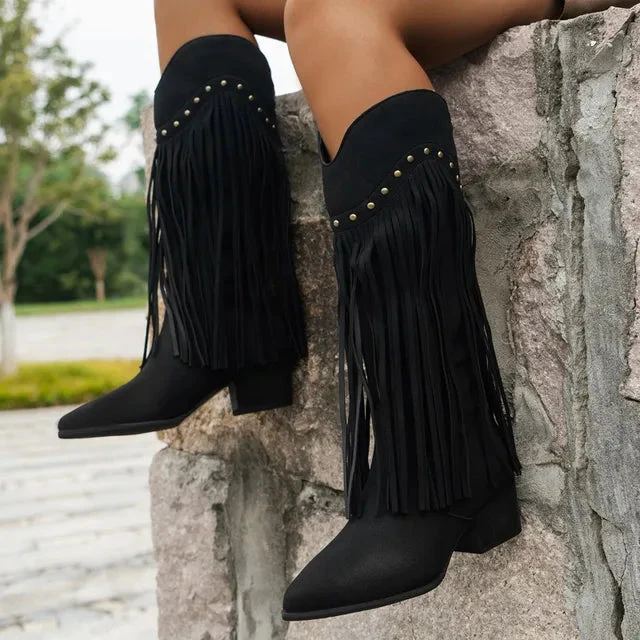Bottes de cowboy pour femmes à franges, élégantes et modernes - Image 4