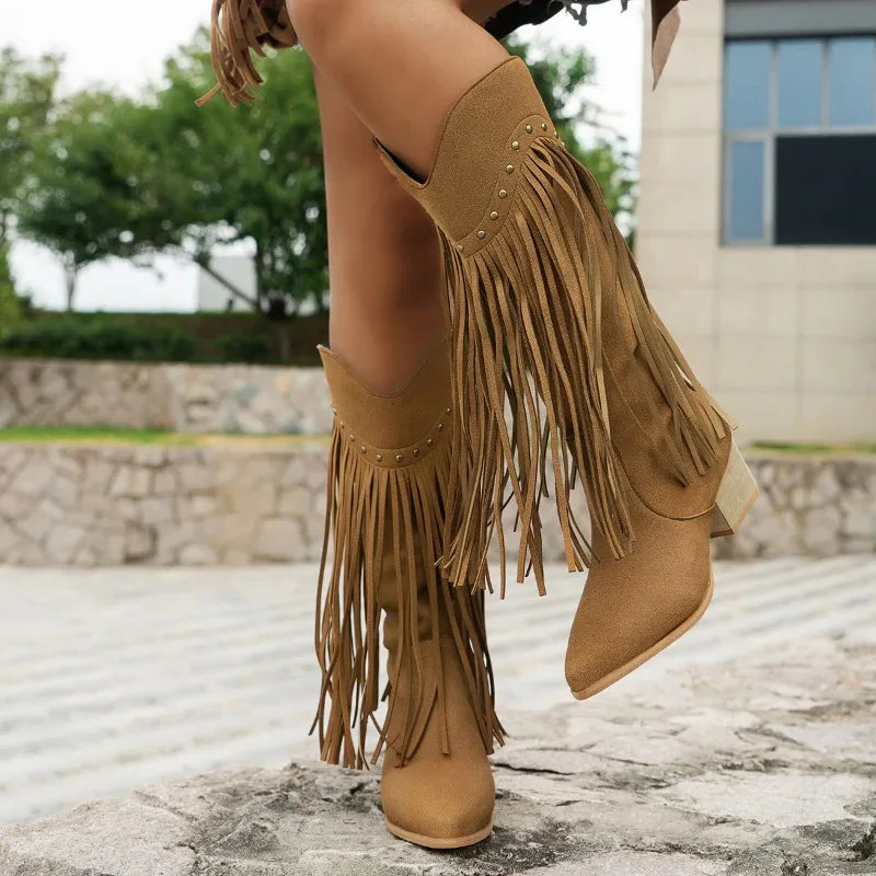 Bottes de cowboy pour femmes à franges, élégantes et modernes - Image 6