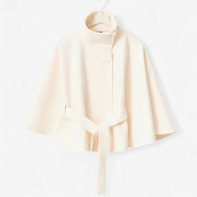 Manteau femme col montant avec manches cape - Image 2