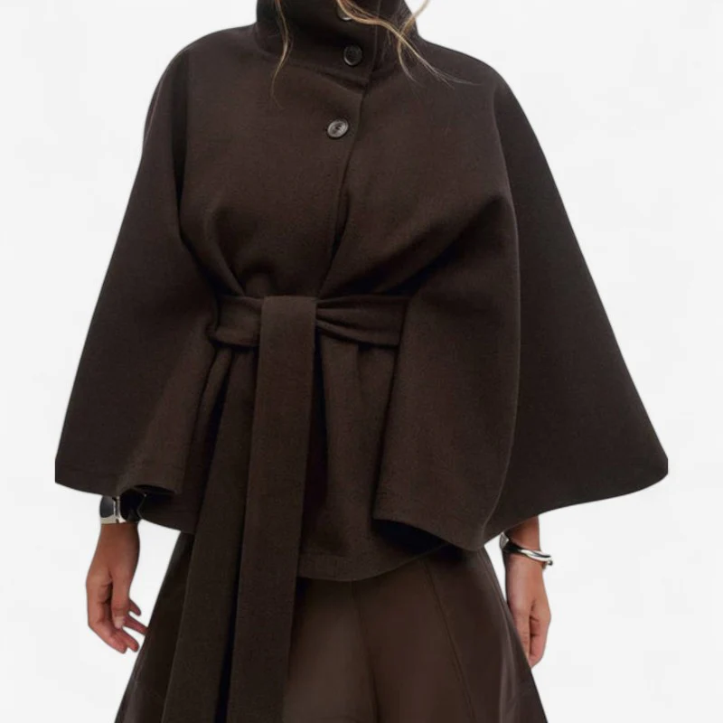 Manteau femme col montant avec manches cape - Image 5