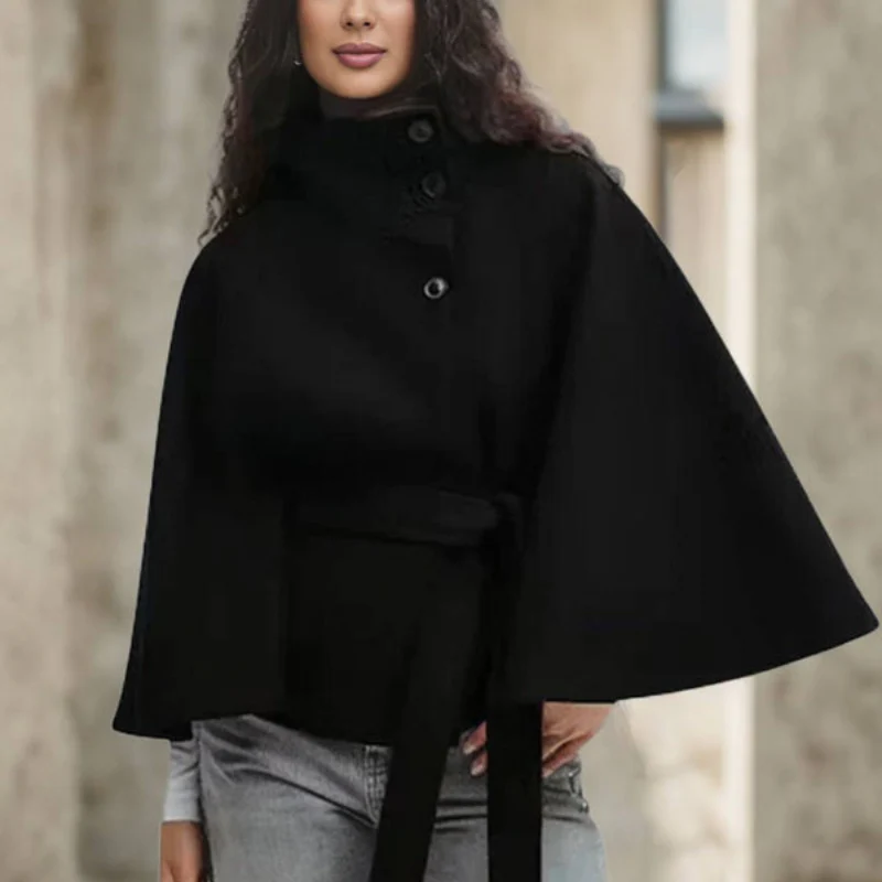 Manteau femme col montant avec manches cape - Image 8