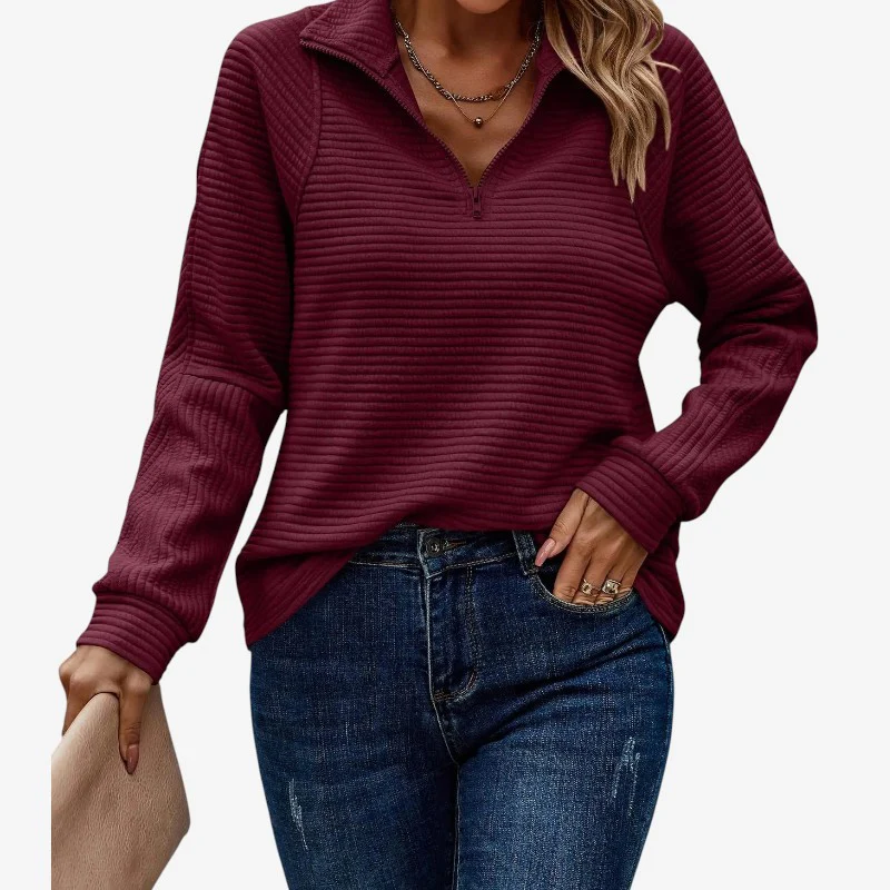 Angela – Pull à manches longues avec décolleté en V et design à ouverture zippée - Image 5